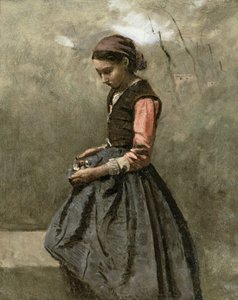 Uma menina pensativa de Jean Baptiste Camille Corot